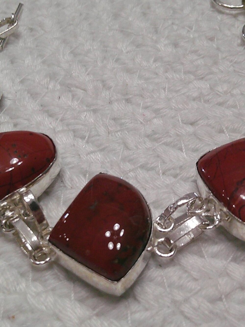 Gorgeous RED RAINBOW JASPER Handmade Sterling 925 Bracelet Size 7 3/4" #37F